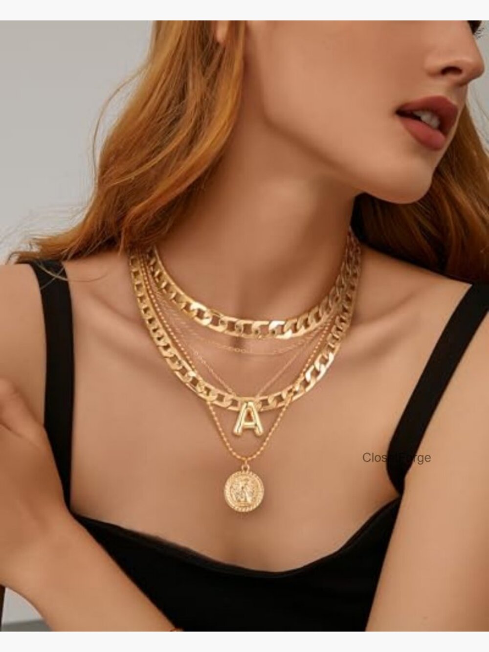 Layered Balloon Initial Coin Pendant Necklace Set 3-Chain Choker - Picture 2 of 7